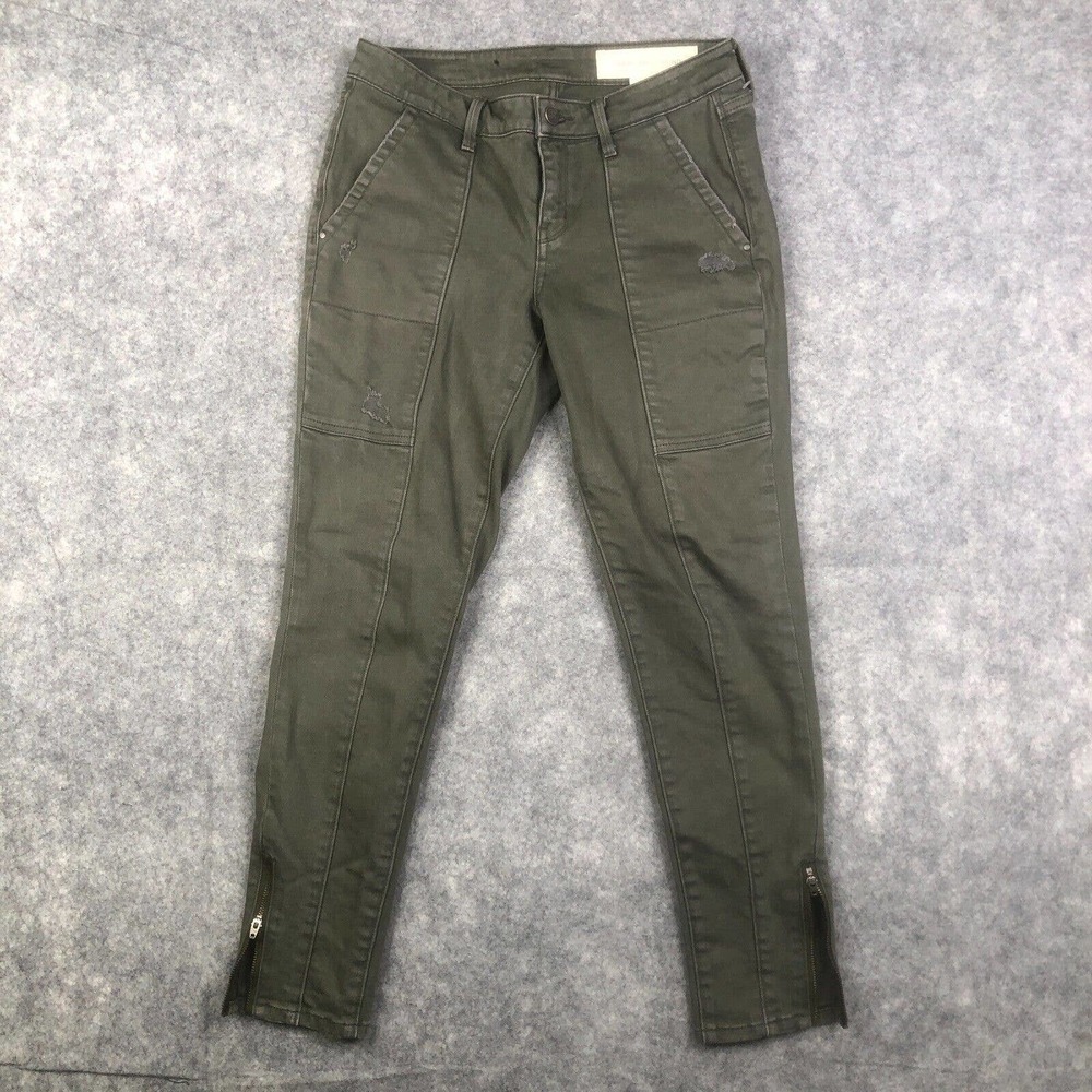 Treasure & Bond Womens Size 26 Green Utility Skinny Ankle Zip Distressed Stretch